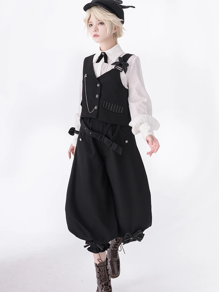 

Secret Morning Post Dark Edition Retro Spring Autumn Ouji Lolita Vest/shirt/cropped Trousers by Princess Chronicles Pre-order