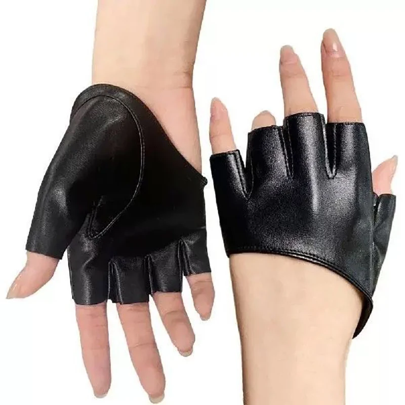 Pu Leather Fingerless Gloves For Goth Punk Rock Lolita Harajuku Stage Performance Party Women Cosplay