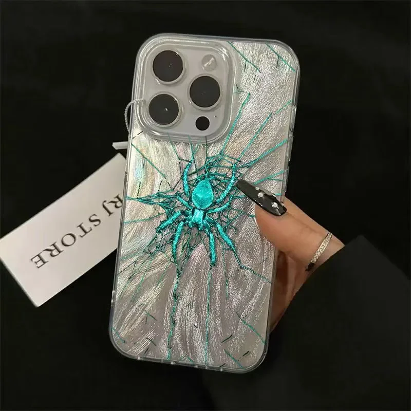 Cyan Blue Spider Silver Plated Matte Phone Case