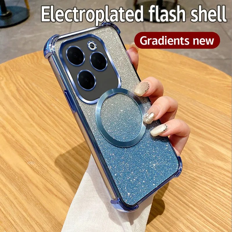 Luxury Plating Shockproof Clear Magnetic Ring Phone Case For Infinix Hot 40 Pro 30 30i 40i 10S NFC Hot 9 Play Glitte Soft Cover_voghion.com