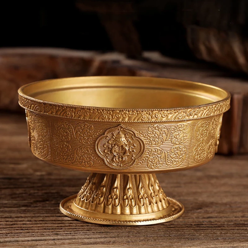

Copper Tribute Buddhist Plate Auspicious 13.5 cm Brass Tibetan Engraving Buddha Fruit Tray Saucer Home Gift Desktop Decorative