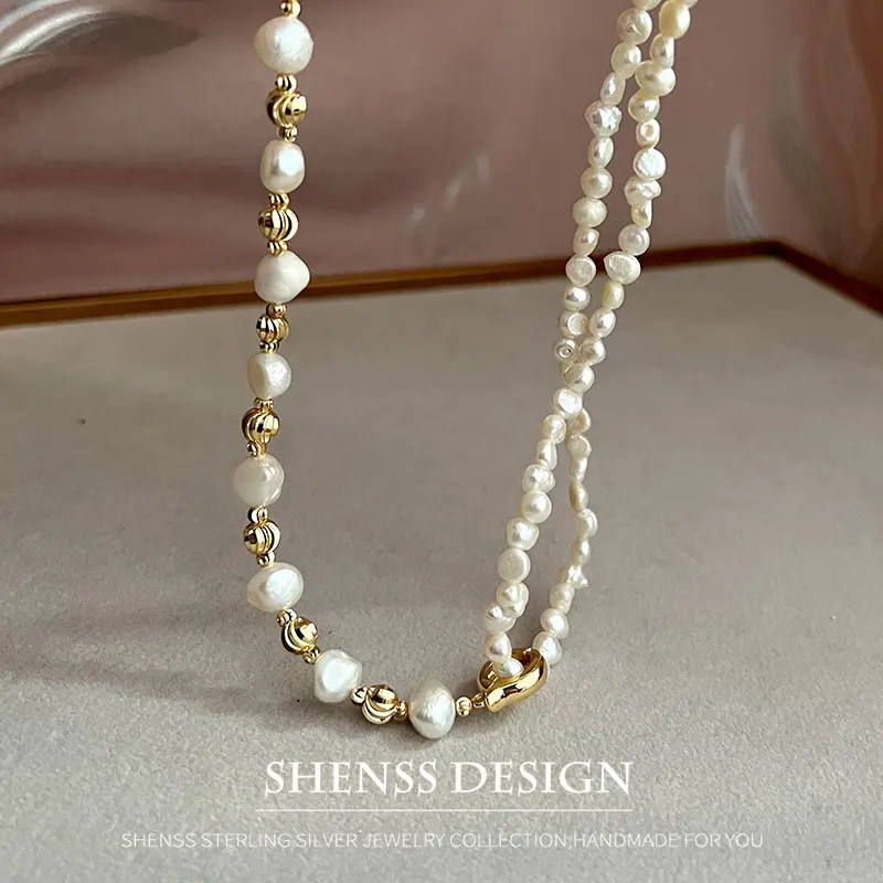 Natural Baroque Pearl Green Zircon Pendant Necklace Jewelry for Women Copper Plated 14k Gold Accessories