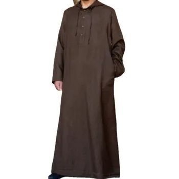 Muslim Man Hooded Long Abaya Leisure Cotton Kaftan  Jubba Men Adults  Jubba  Thobe Islamic Tunic Saudi Arabic Dress Kamis Homme