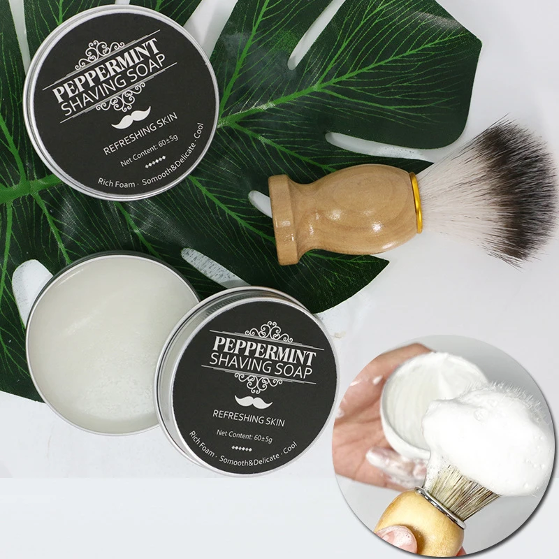 60g Mint Scent Men's Shaving Soap Aluminum Boxed Foam Rich Gentle Shave Beard Cream
