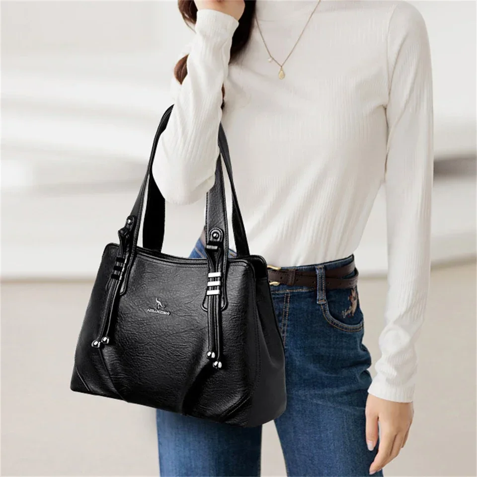 Shoulder Bag Leather Handbag Women Handbags 3 Layers Shoulder Crossbody