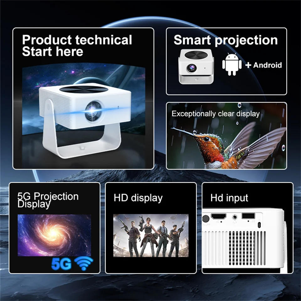 카이아쿠아 T1pro 안드로이드 13 4K 프로젝터 150ANSI 루멘 듀얼밴드 Wifi6 BT5.0 자동 키스톤 보정 홈 시네마 휴대용 프로젝터