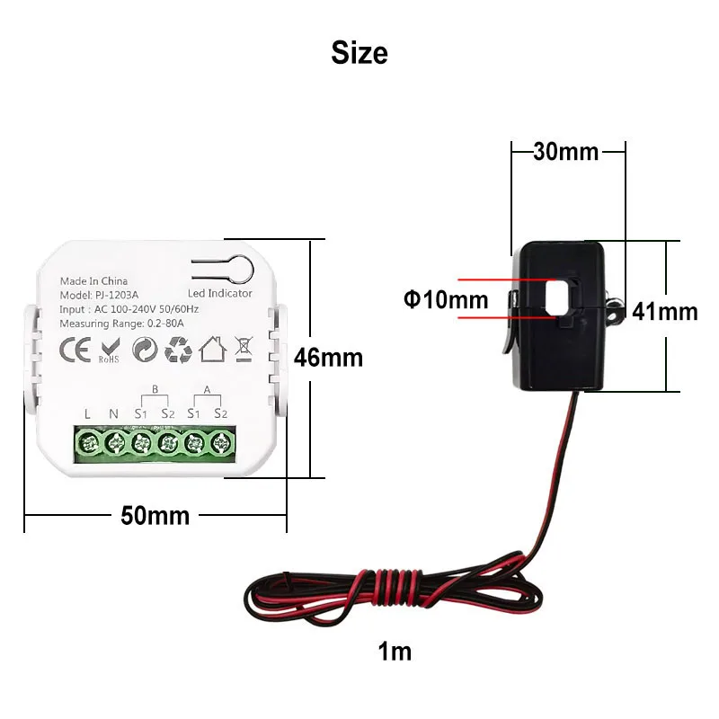 Energy Clamp Meter, Voltage Current Meter, Energy Monitor ZigBee Energy Meter 1 2 Channel Current Sensor Tuya Smart App 80A 110V/240V Gateway Required