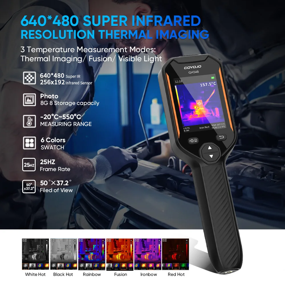 กล้องถ่ายภาพความร้อนอินฟราเรด GOYOJO 640x480 SuperResolution ระบบ Dual-Light Fusion สำหรับการตรวจสอบบ้าน การบำรุงรักษาเครื่องทำความร้อน ระบบปรับอากาศ และงานเครื่องกล 1