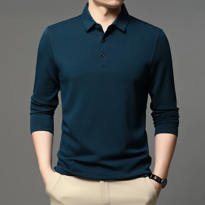 

2022 Cashmere Solid Color Men's Polo Shirts Spring Autumn Business Casual Long Sleeve Male Polo Shirts Simple Man Tees 3XL