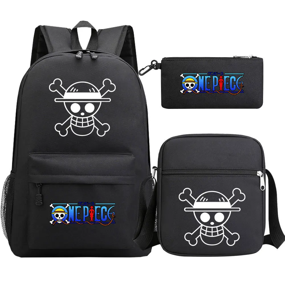 

Japanese Anime One Piece Luffy Printed Youth Primary and Secondary School Bags Three-piece Set Men and Women Backpack Set