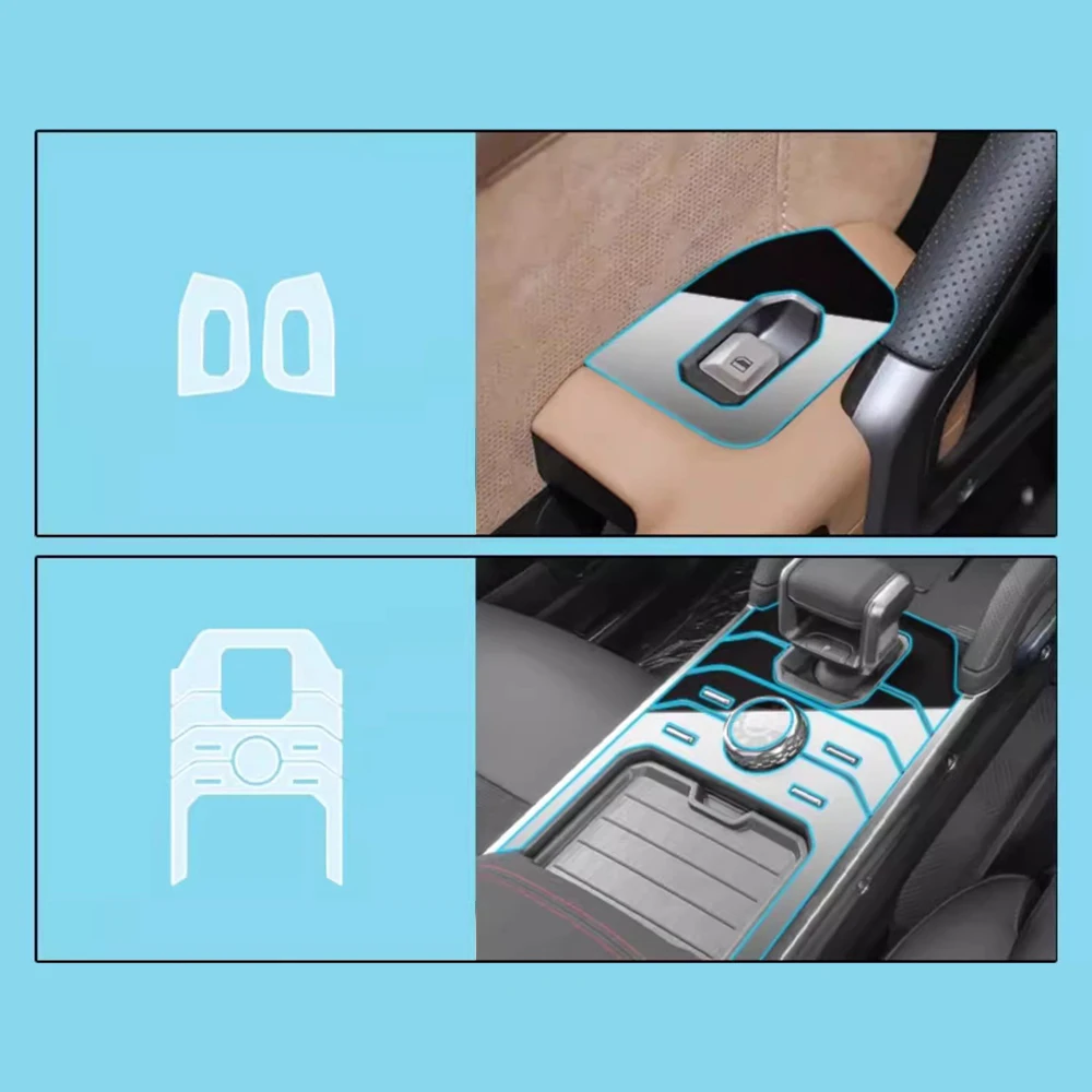 Vorgeschnittene TPU-Schutzfolie für Jetour Traveller T2 2023-2024 Auto-Mittelkonsole Transparente Kratzfeste Innenraum-Folienaufkleber – Detail 3