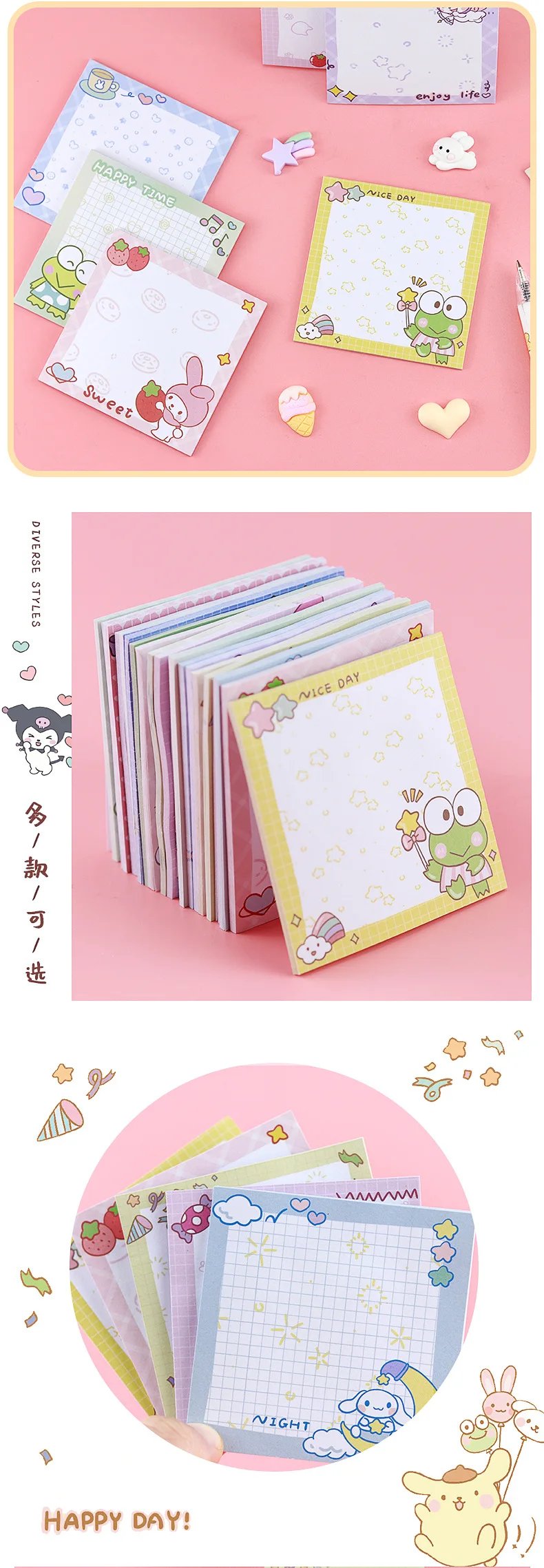 120 Feuilles Mini Bloc-Notes Multicolore Kawaii - Notes Autocollantes Fun Pour Scrapbooking Et Bureau