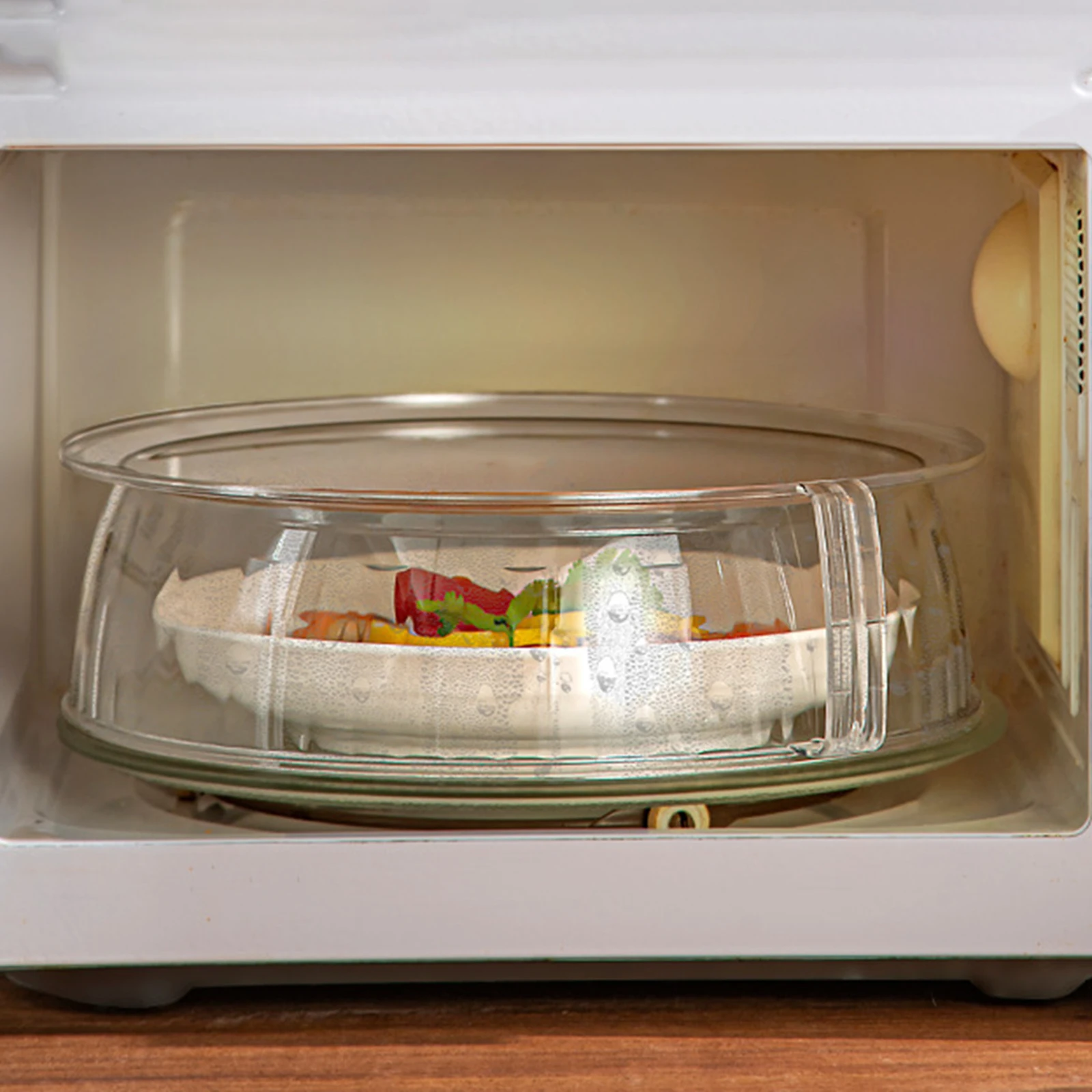 Microwave food serving plate cover transparent smooth surface with handle 10"