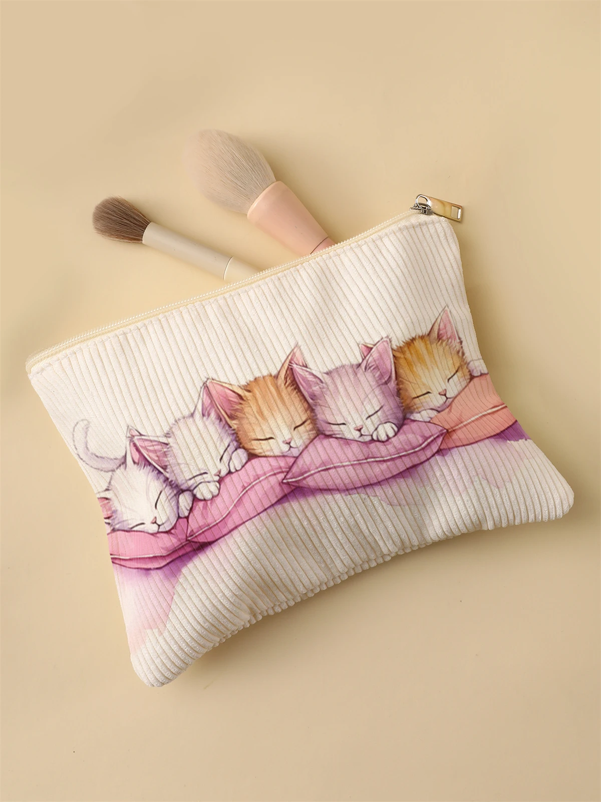 Women's Corduroy Travel Cosmetic Bag Portable Large Capacity Makeup Storage Organizer Zipper Clutch Purse Make up Bag