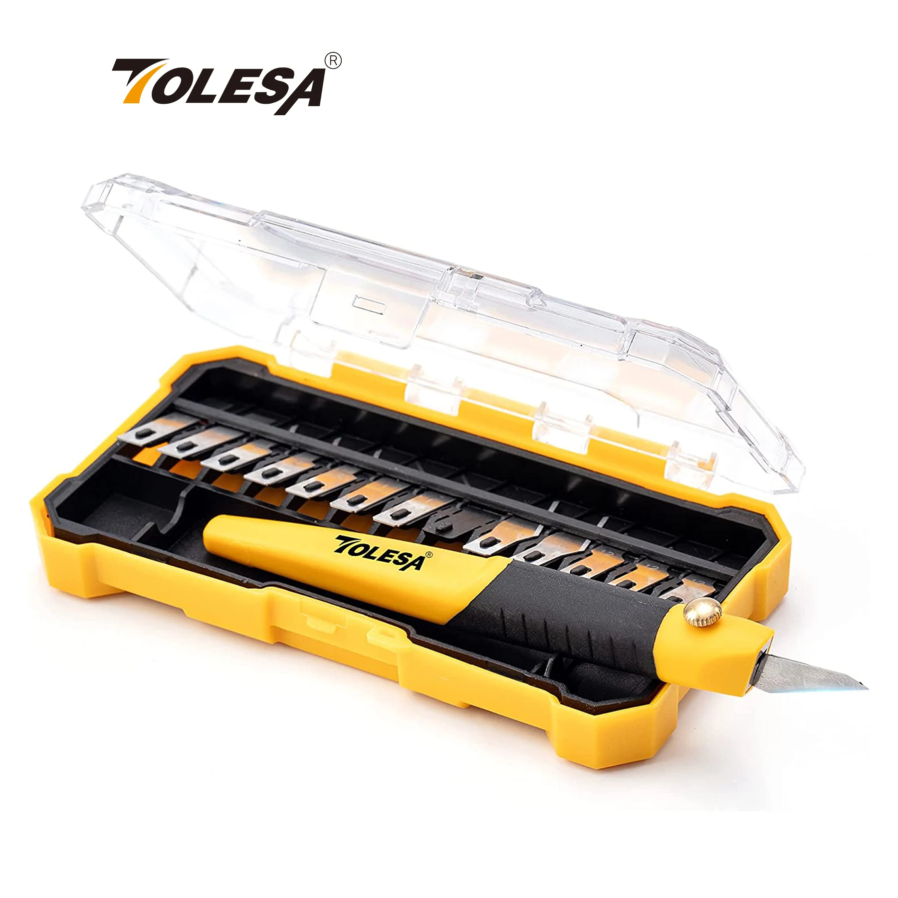 Tolesa Scalpel Craft Knife Set Soft Rubber Grip with 13 SK5 Steel Blades Suitable for Models Artwork Cutting Paper Cork Leather