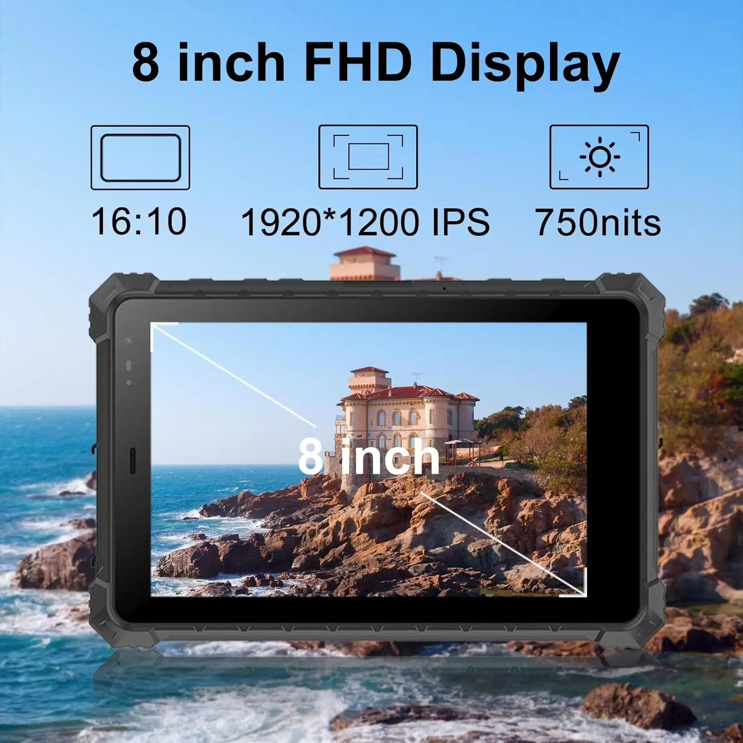 Android Rugged Tablet,8 inch Android 10 Industrial Outdoor Tablet,10000mAh Battery,IP68 Waterproof Tablet