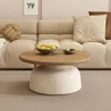 Cream Style Solid Wood Coffee Table, Living Room Home Small Apartment, Simple Tea Table, Round Coffee Table(B) 1