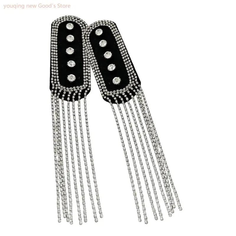 49ME Crystal Chain Shoulder Badges Jackets Epaulets for Formal Event Costume Decors