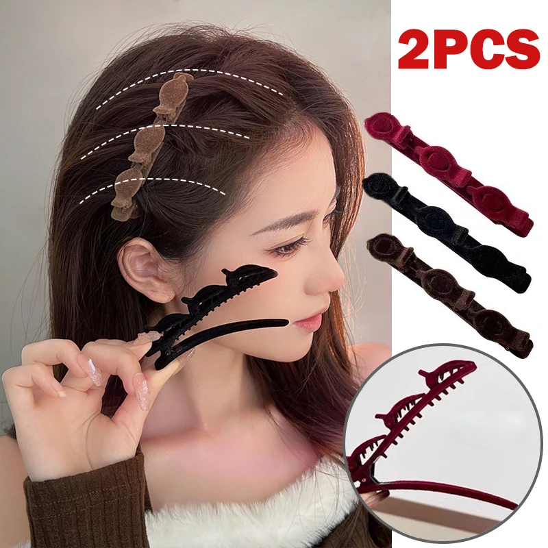 

2pcs/set Flocked Bangs Hair Clip Black Headwear Women Cute Barrettes Hairgrip Alice Braided Fashion Hairpins Hair Accessories