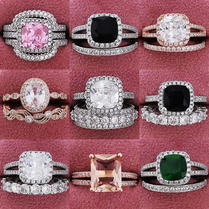 Rose Gold Color silver color bride Engagement Wedding Ring Set of for Women Christmas Gift Dating Jewelry R4955 silver ring,wedding rings,silver rings,gold rings,gold plated rings,gold plated silver ring