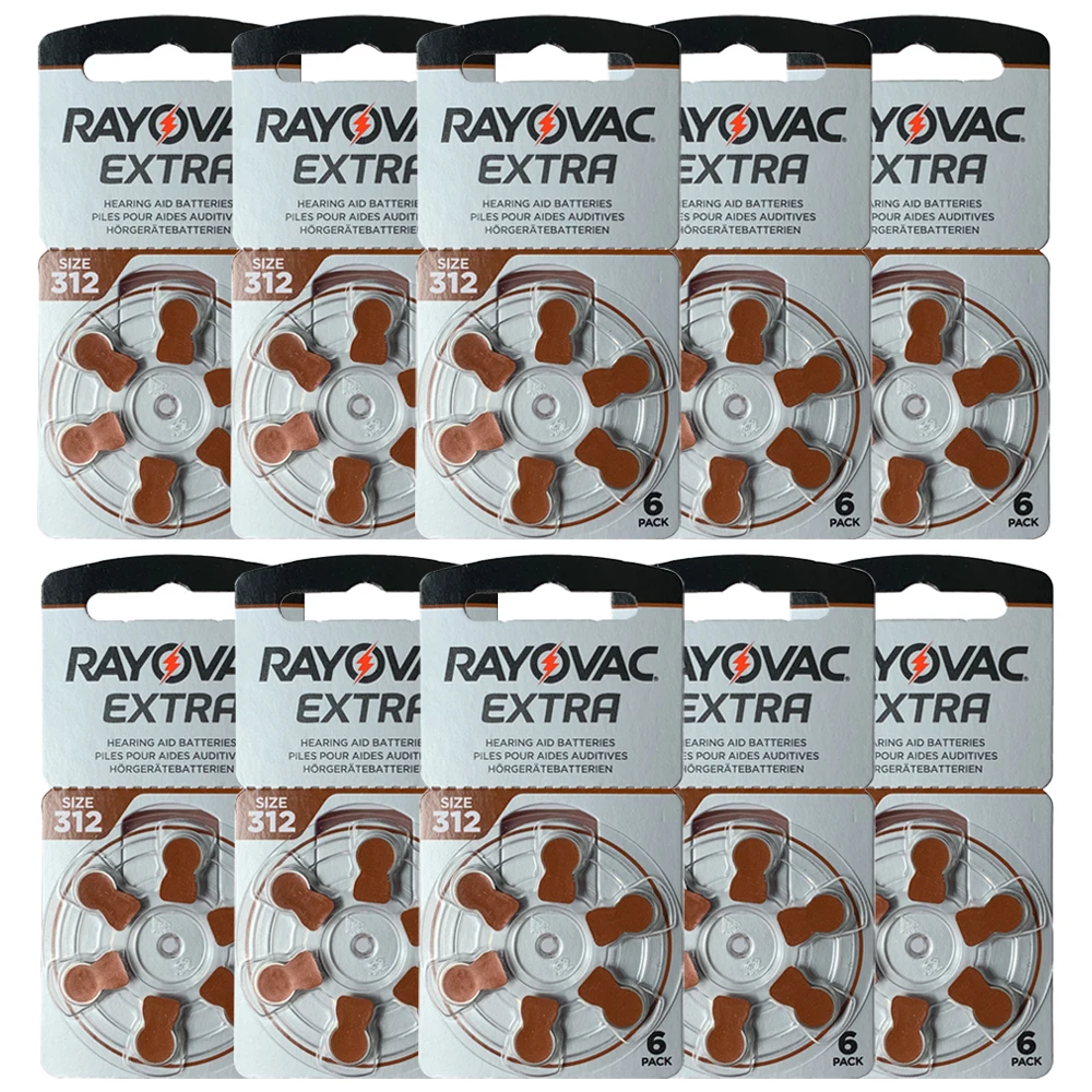 Rayovac Extra 312 60 PCS Performance Hearing Aid Batteries 1.45V 312A A312  PR41 Zinc Air Battery For BTE CIC RIC OE Hearing Ai