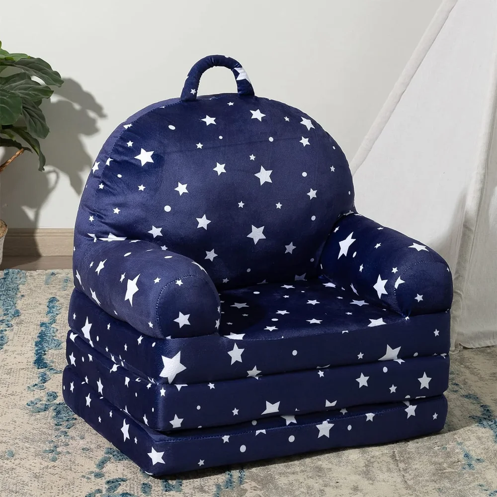 HIGOGOGO Plush Foldable Kids Sofa, Star Pattern Children Couch Backrest Armchair Bed with Pocket and Handle sofa children cozy chair child elephant folding sofa plush foldable backrest chairs cartoon armchair for playroom bedroom