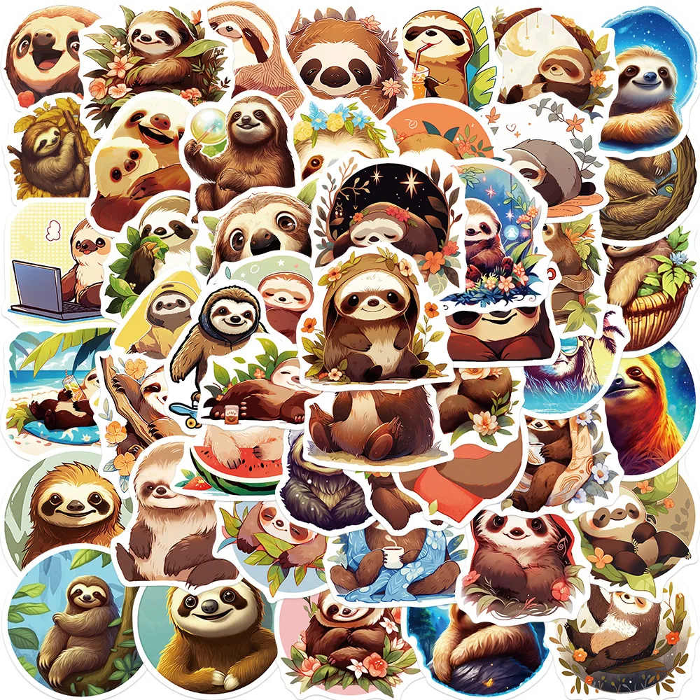 

10/30/50PCS Cute Cartoon Sloth Stickers Decorate Album Diary Scrapbooking Stationery Laptop Phone Waterproof Sticker