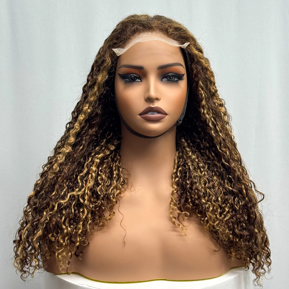 250% Density 5x5 Lace Closure Glueless Pixie Curly Human Hair Wigs Highlight 4/27 100% Human Hair Pixie Wigs for Women