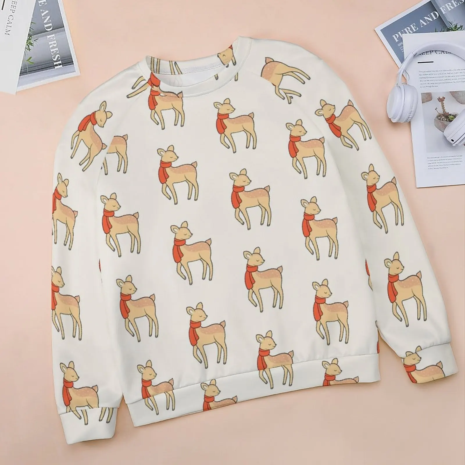 

Girls Raglan Round Neck Sweater Hip Hop Deer WomanT-shirts for Women
