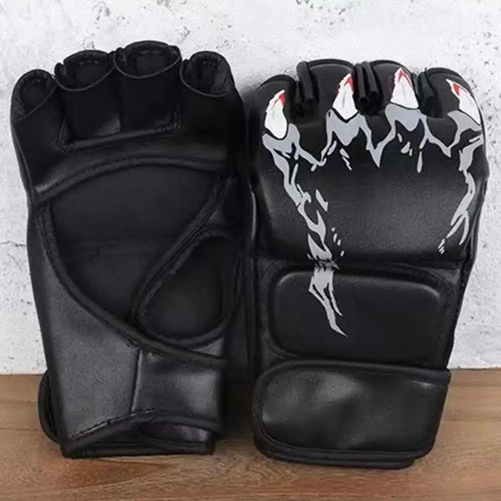 1 Pair Boxing Gloves Men With Fastener Tape Shock-absorbing Wear Resistant Thick Padded Adjustable Half-finger Kickboxing Gloves