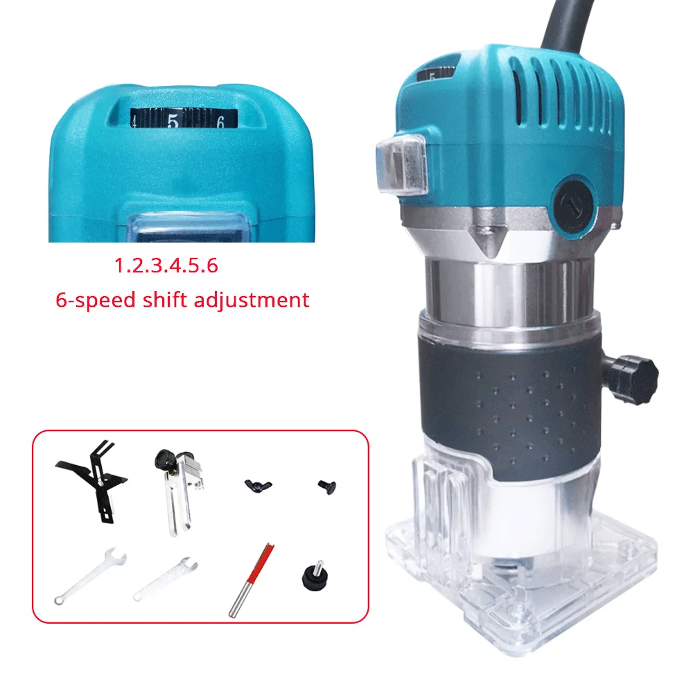 2022 Compact Router with Fixed Base 220v 800w Variable Speed Woodworking Edger Electric Trimmer Power Tool Milling Cutter Set