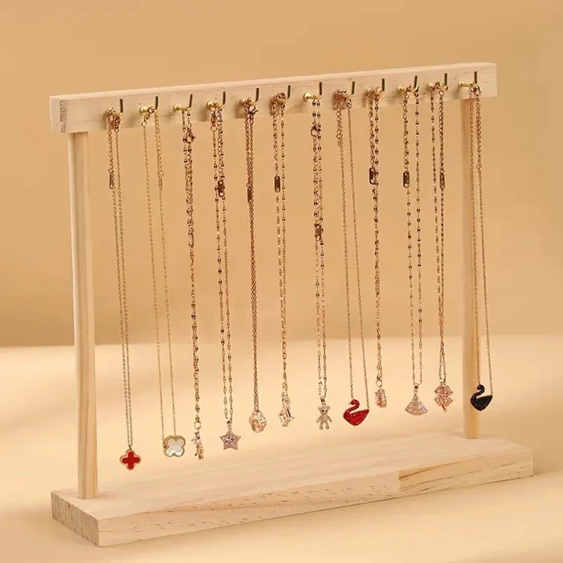 Wood Jewelry Display Rack Jewelry Pendant Necklace Earrings Stand Hook Desktop Display Holders Retail Exhibitor Gifts