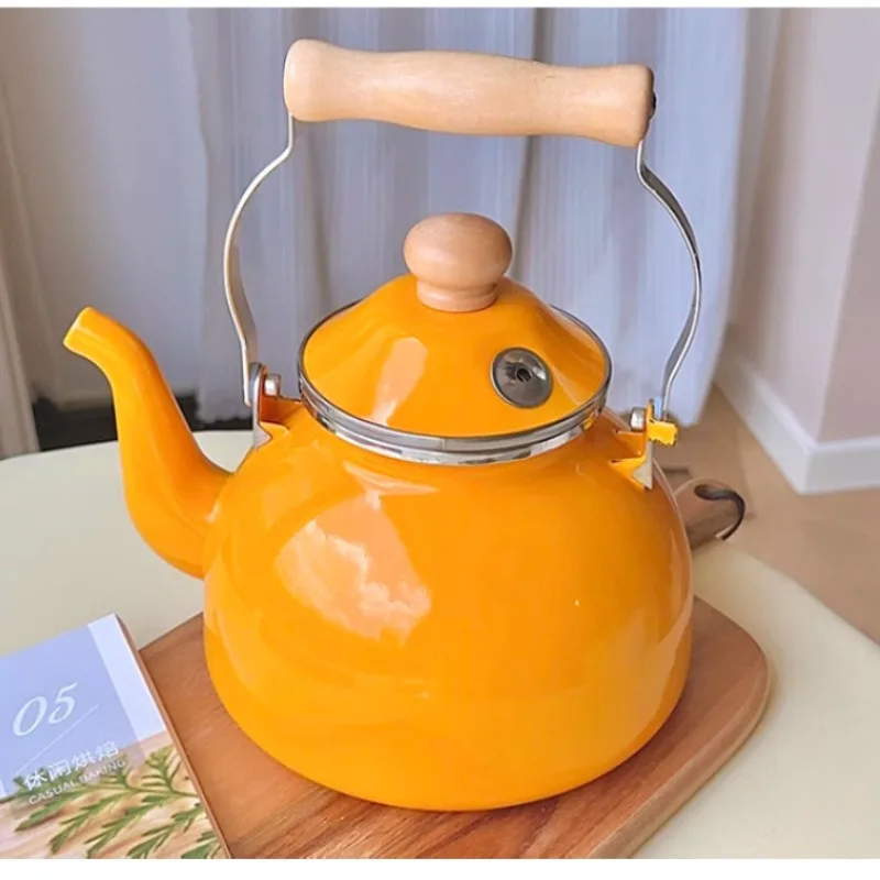 2.5L Enamel Kettle with Whistling Spout for Household Water and Tea Cute Teapo Telectric Kettle White Blue Orange
