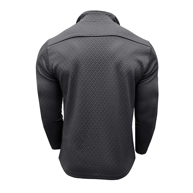 Stilvolle Herren-Langarm-T-Shirts mit halbem Reißverschluss, Henley-Kragen, Rautenmuster, trendig, dunkelgrau, lässig, Outdoor-Kleidung – Detail 5