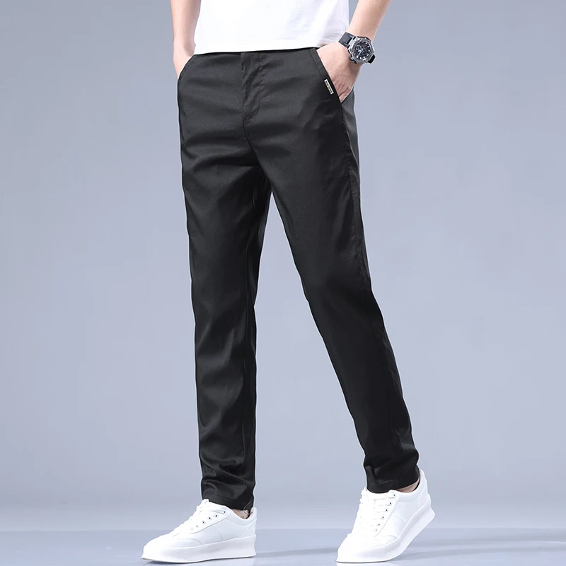 Basic Mid Waist Elastic Casual Pants Men's Clothing Solid Color Daily Pockets Spliced Summer Commute Straight Button Trousers