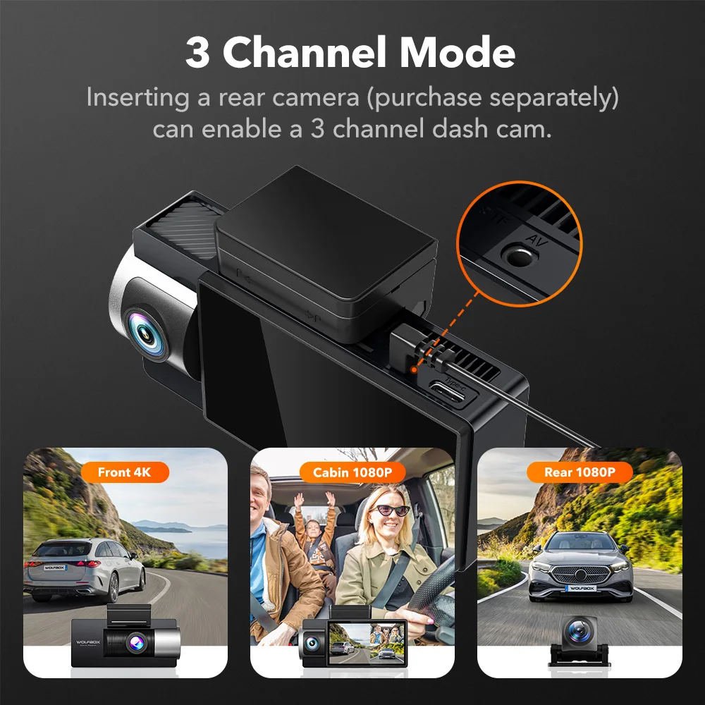 WOLFBOX i17 4K 3 렌즈 대시 카메라 3 카메라 대시캠 5G 와이파이 차량 앱 제어 차량 캠 레코더 전방/실내/후방 GPS 야간 시야