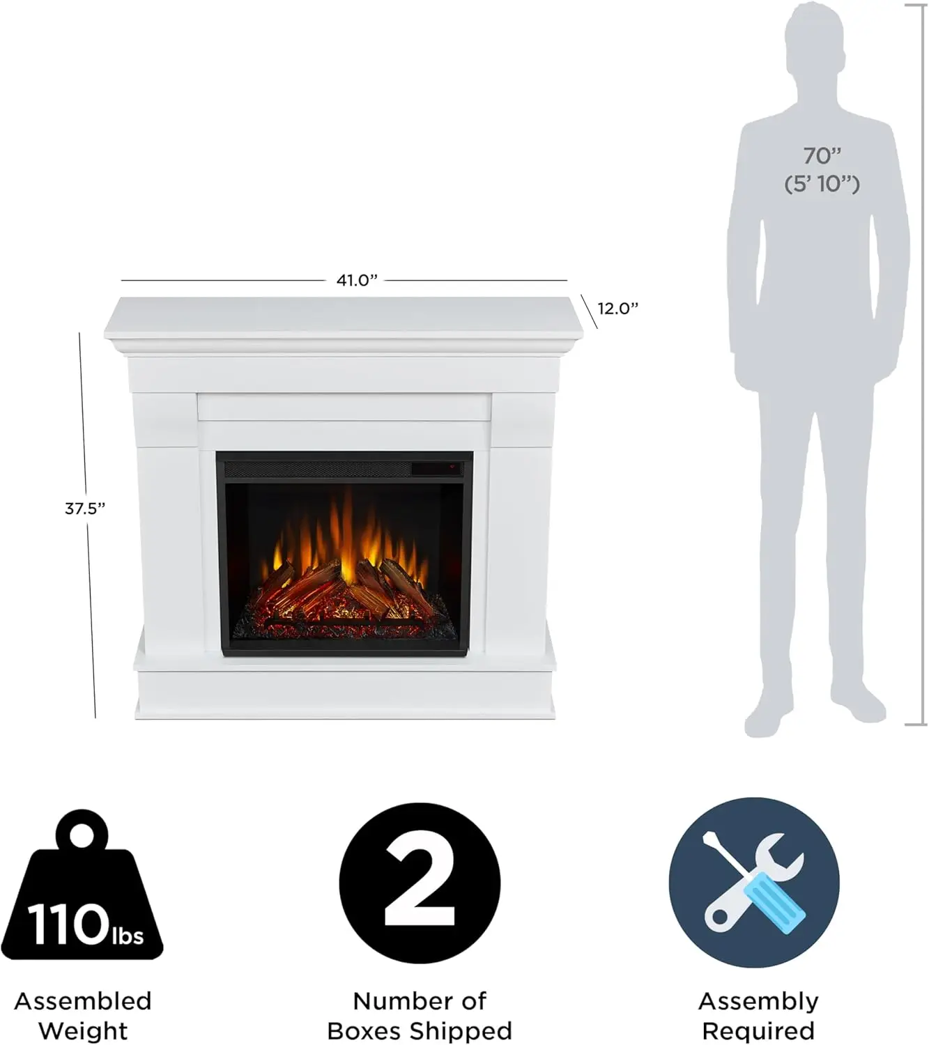 Chateau 41 "Electric Fireplace with Mantel Replaceable Fireplace Insert Heater Realistic Log and Flame Effects Remote Timer 4