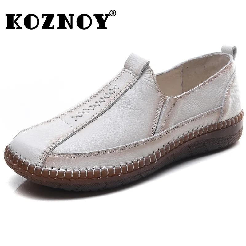 

Koznoy 3cm Sewing Genuine Leather Oxfords Soft Soled Women Loafer Vintage Flats Ethnic Summer Autumn Comfy Spring Casual Shoes