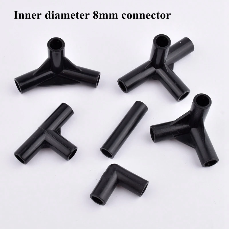 Inner Diameter 8mm Straight Elbow 90&deg; 135 &deg;4-Way Tee Connector Water Pipe Joint Garden Plant Shelf Wardrobe Tent DIY 2/10/30Pcs