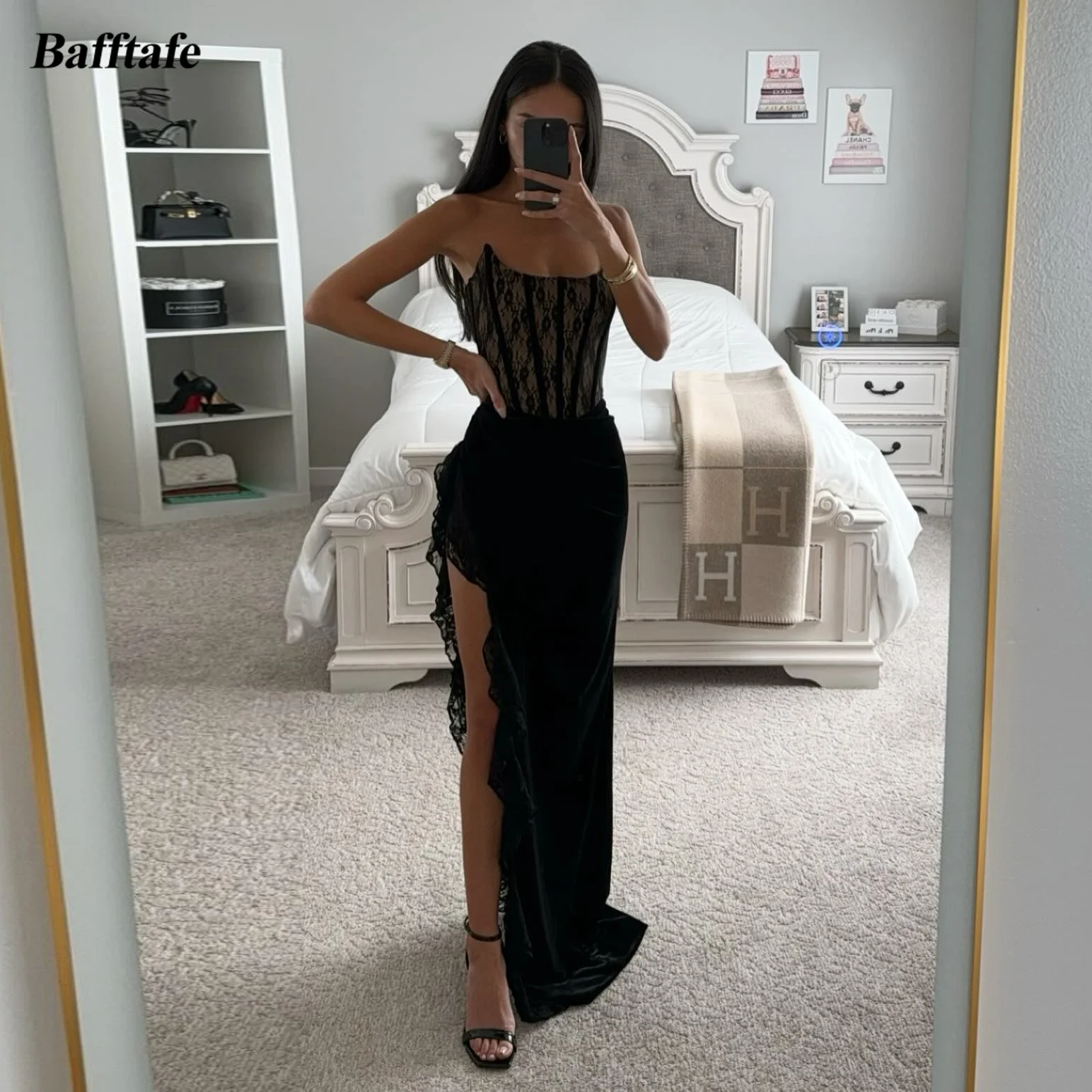 

jhcy82Bafftafe Black Mermaid Prom Evening Dresses Lace Bones Slit Side Formal Dresses Women Wedding Party Gowns vestidos de noch