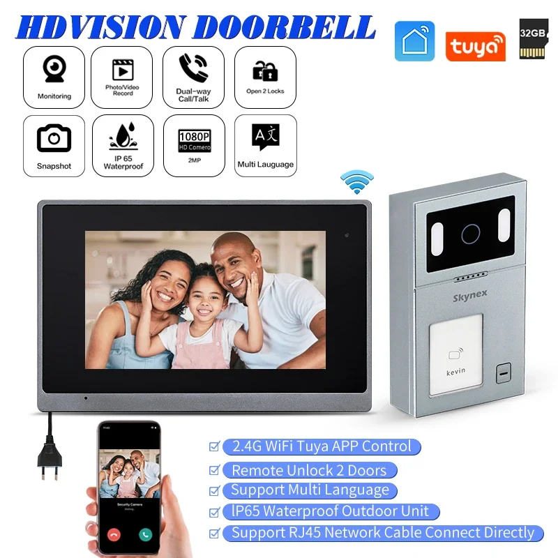 

High Quality Tuya Wifi 7 Inch Touch Screen HD 1080P IP Wired Video Doorbell Videocitifono RJ45 Interface