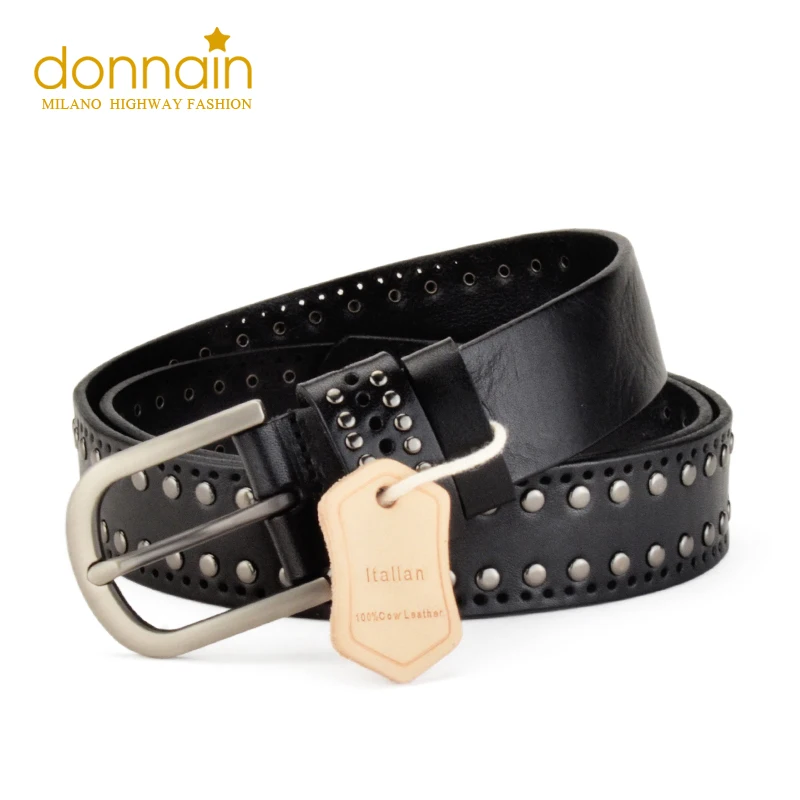 

Donna Luxury Leather Belts for Women Pin Buckle Metal Adjustable Belts High Quality Fashion Round Rivet Punk Waistband Jeans