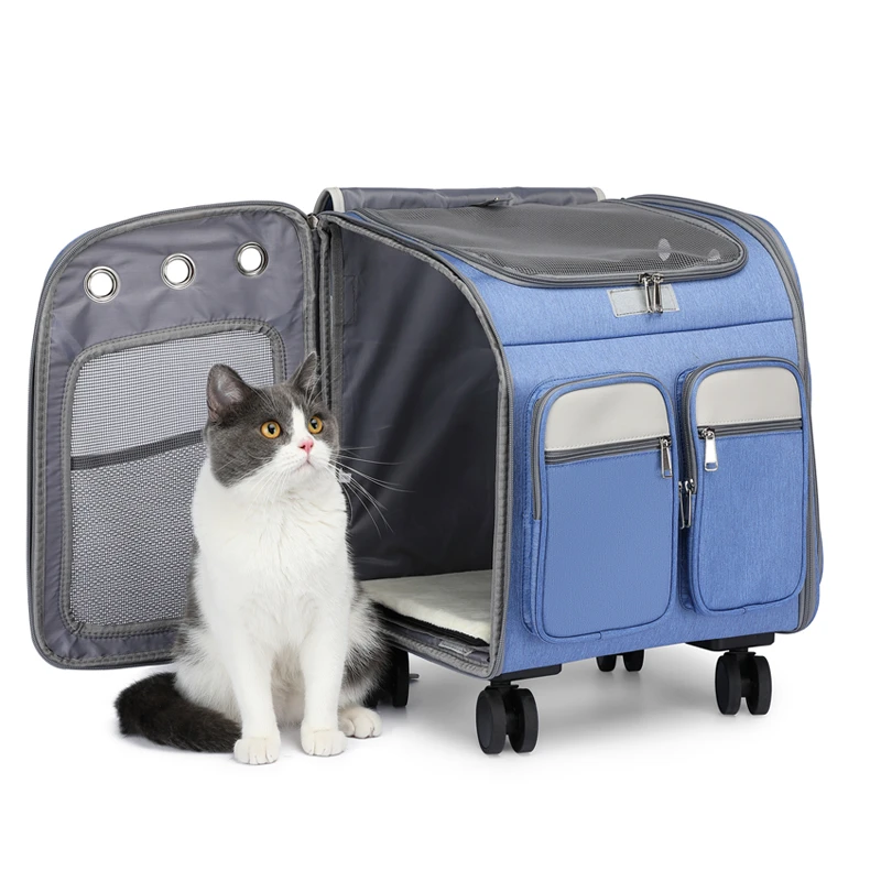 

High Quality Cat Carrier With Wheels Travel For Cats Foldable Pet Stroller Cat Backpack Carrier Fashion Travel Bag For Dog