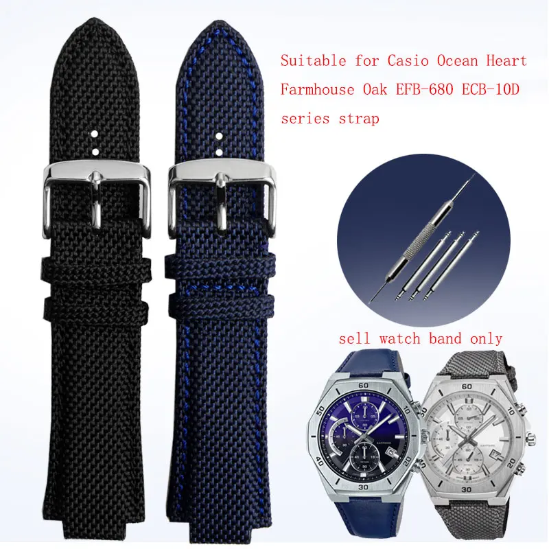 Cinturino In Vera Pelle Di Nylon Per Casio G-Shock Cinturino Maschio Cuore In Acciaio Efb-680 Ecb-10Pb/Dp/Yd/Hr Gst-B400 Edific 26X14Mm