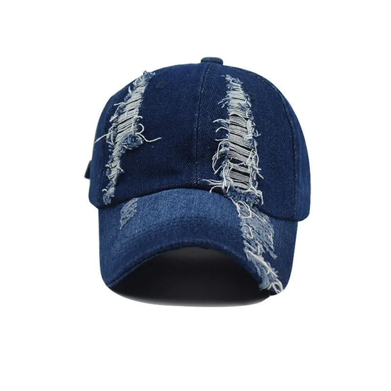 Holed Baseball Caps Vintage Washed Distressed Caps Fashion Sports Denim Hats Plain Women Men Dad Caps