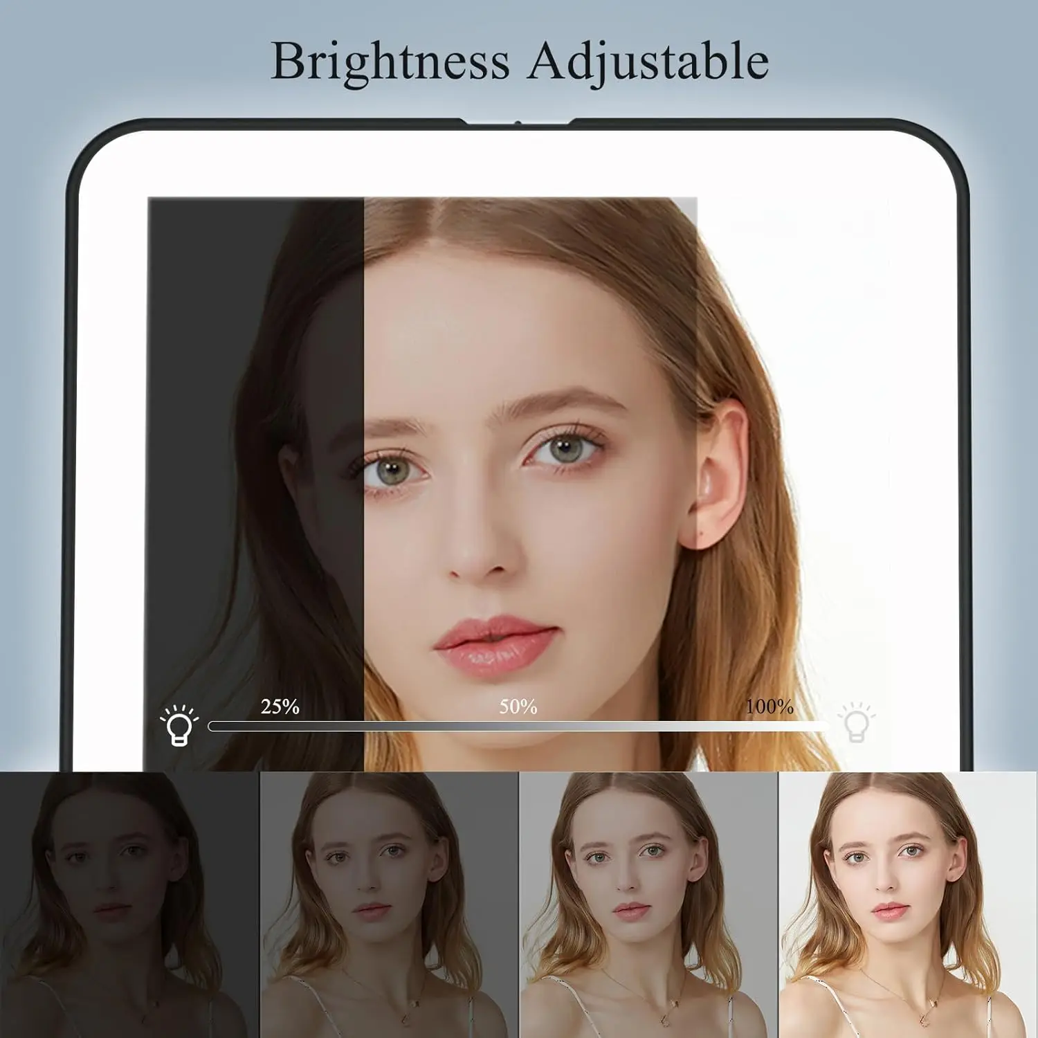 Makeup Mirror LED Foldable Travel Makeup Mirror 3 Colors Light Modes USB Rechargeable Touch Screen Portable Tabletop Cosmetic Mirror