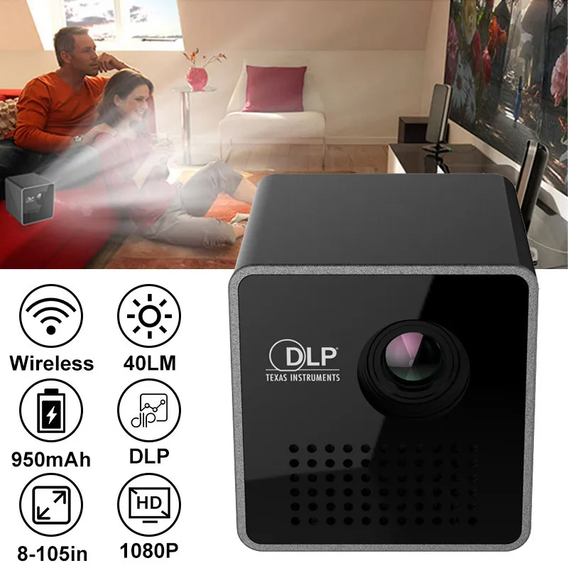 UNIC P1S WIFI Wireless Pocket DLP Mini Portable Projector 40 Ansi Lumens Micro Miracast DLNA Video Projector