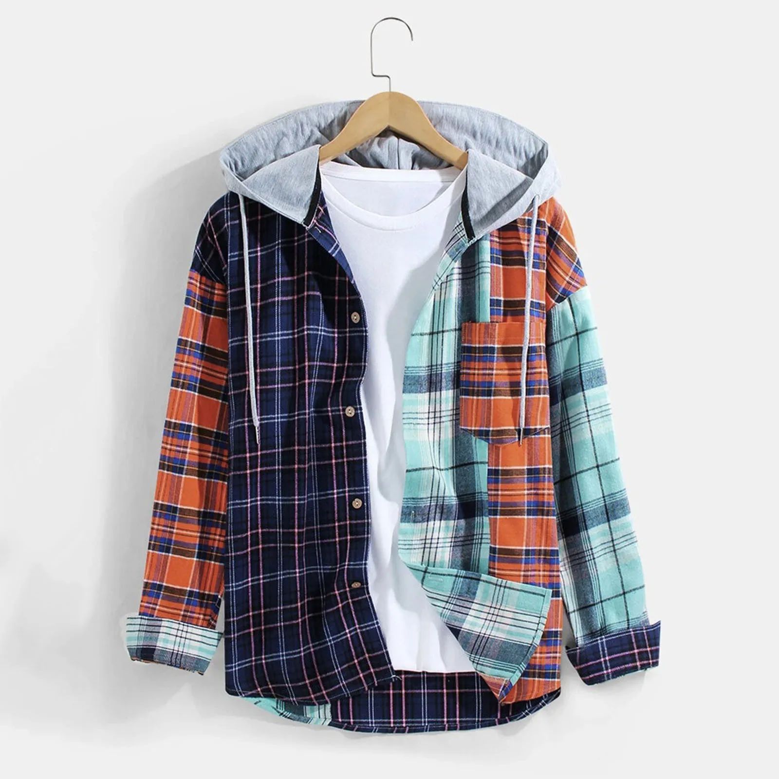 

Plaid Printed Top Men Fashionable Assorted Colors Square Breathable Long Sleeve Lapel Shirt Long Sleeve Shirts Men Active Hoodie