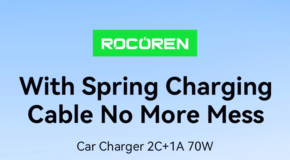 Rocoren Chargeur de Voiture 70W USB-C avec Câble LED

