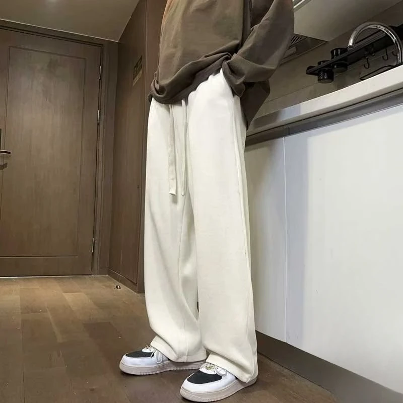 EBAIHUI American Retro White Casual Pants Autumn Winter High Street Men Straight Loose Sports Pant Simple and Versatile Clothing